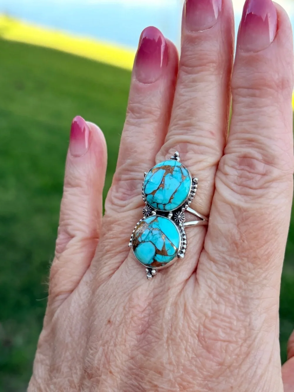 925 Double Mint Dahlia Sterling Silver Ring